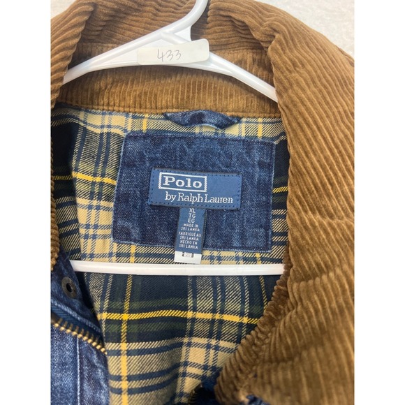 Polo Ralph Lauren Denim Barn Jacket XL Blue Plaid Flannel Lined Corduroy Collar - Picture 4 of 16